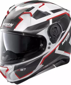 Integrierter Motorradhelm Nolan N87 Plus OVERLAND N-Com 035 Weißmetall Rot