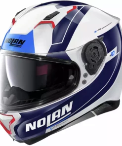 Integrierter Motorradhelm Nolan N87 SKILLED N-Com 099 Weißmetall Blau