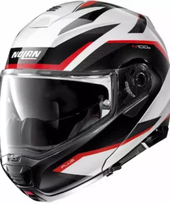 Modulare Motorradhelm-Homologation P / J Nolan N100.5 Plus OVERLAND N-Com 034 Weißmetallrot