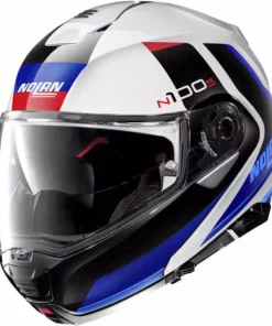 Modularer Motorradhelm P / J Homologation Nolan N100.5 HILLTOP N-Com 049 Weißmetall Blau