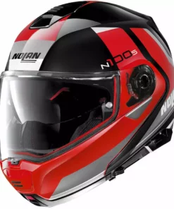 Modularer Motorradhelm P / J Homologation Nolan N100.5 HILLTOP N-Com 050 Glänzend Schwarz Rot