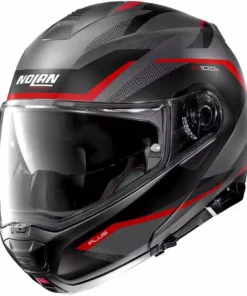 Modularer Motorradhelm P / J-Zulassung Nolan N100.5 Plus OVERLAND N-Com 032 Lavagrau Mattrot