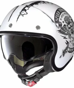 Motorrad-Sturzhelm Nolan N21 Mini-Jet Speed ​​Junkies 051 Zerkratzt Matt White